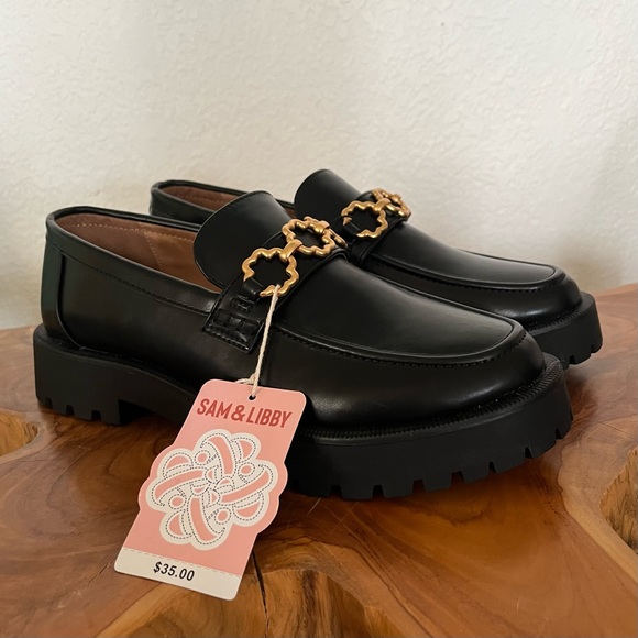 NWT Sam & Libby Black Platform Lug-Sole Loafers - Picture 5 of 6